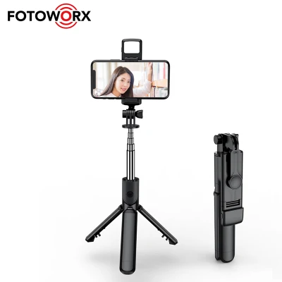 Fotoworx Selfie Stick Mini trépied avec lumière de remplissage pour selfie en direct